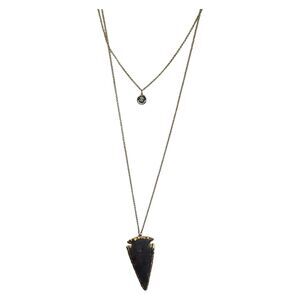 Gold Tone Edge 3" Stone Arrowhead Pendant Necklace 36" Signed KL New York‎